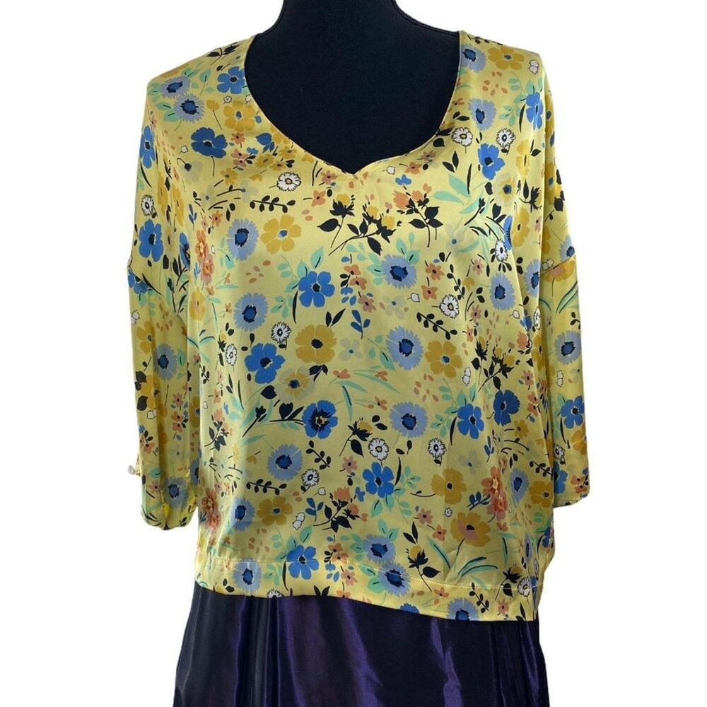 Zara Basic Floral Career Cottagecore Boho Butter Yellow Floral Blouse Small